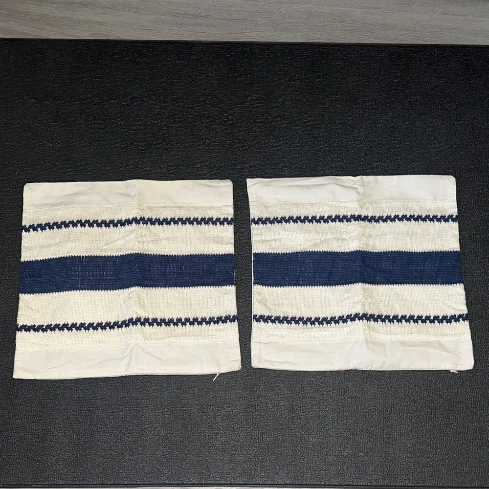 Boho Blue and Cream Zipper pillow covers